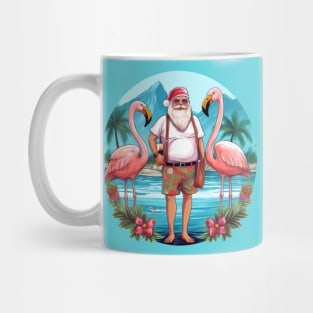 christmas in july santa at the lake with flamingos Mug